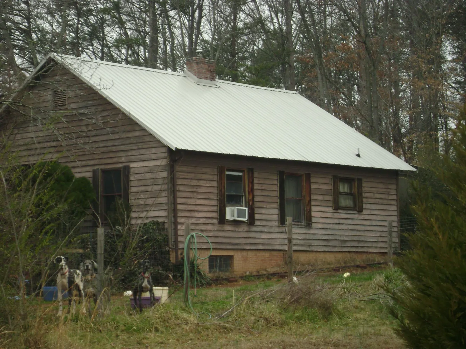 White metal roof on an old wood sided farmhouse, from a Metal Roof Installation job in Mulliken